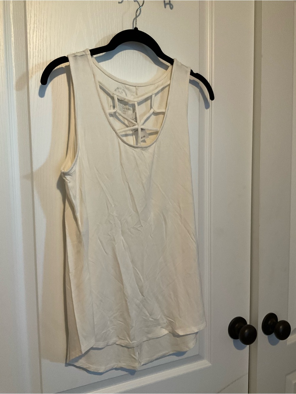 Cream Sleeveless Tank with Decorative Lattice Front